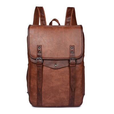 

PU Leather Laptop Business Backpack Mens Slim Dual Handcrafted Vintage Shoulder Bag Casual Travel Bag Large School College Bookbag