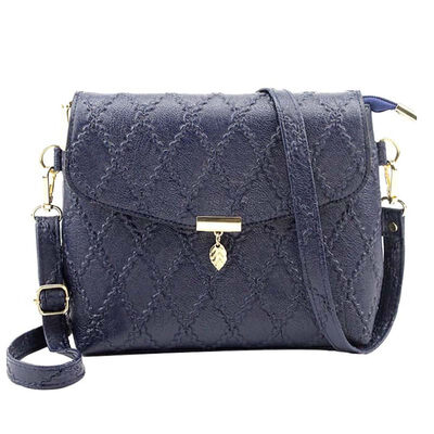

Women Solid Color Rhombic Pattern Leaf Pendant Faux Leather Crossbody Sling Bag