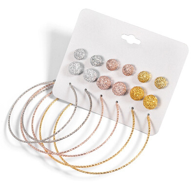 

Womens Girls Assorted Multiple Stud Earrings 9 Pair Pack Sets With Card