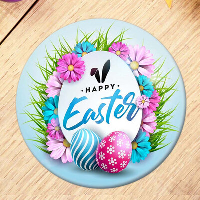 

2Pcs\Set Happy Easter Religion Christianity Festival Tinplate Badge Colored Egg Bunny Round Pin Badge