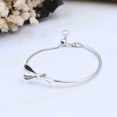 

925 Silver Shiny Ball Bow Clasp Bracelet