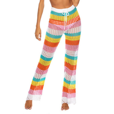 

Womens Crochet Net Hollow Out Beach Pants Sexy Swimsuit Cover Up Wide Leg Pants