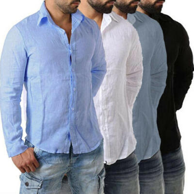 

Fashion Mens Tops Slim Fit Casual T-shirts Button Down Shirt Long Sleeve Cotton