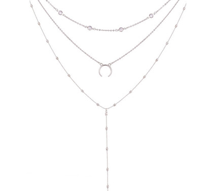 

Fashion Gold Color Crescent Moon Pendant Necklace For Women Multiple Layers Beads Pendant Long Choker Necklaces Boho Jewelry