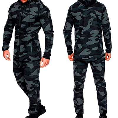 

Mens Running Zip Tracksuit Camo Sweatshirt Pants Jogging Joggers Gym Suits
