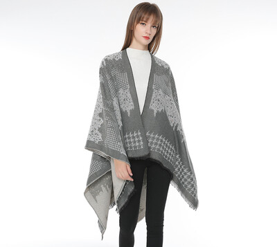 

New lace houndstooth warm shawl factory direct Europe&America autumn&winter scarf long thick cloak cloak