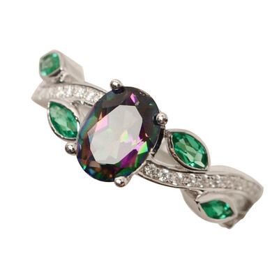

Fashion Women 925 Sterling Silver Leaves Sapphire White Topaz Gemstones Rings Size 6 7 8 9 10
