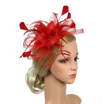 

Women Ladies Fascinator Flower Feather Hat Headband Wedding Party Mesh Headpiece