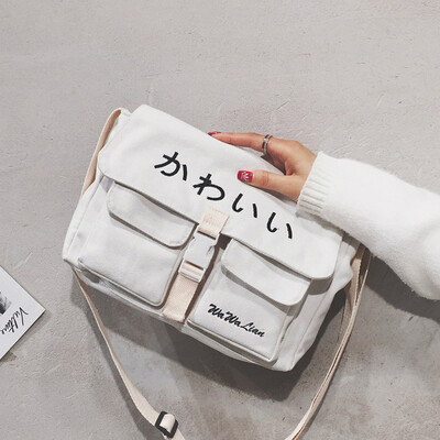 

Ins Xiaoqing Japanese Canvas Baggage Girl One Shoulder Slant Baggage Student Korean Edition Campus Uzzang