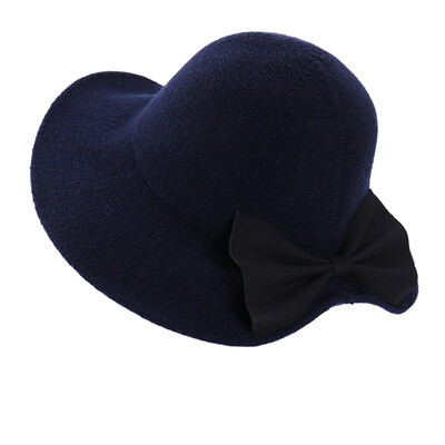 

British fisherman hat bow bow hair line hat tide autumn&winter wool hat lady dome basin hat spring warm knitted hat