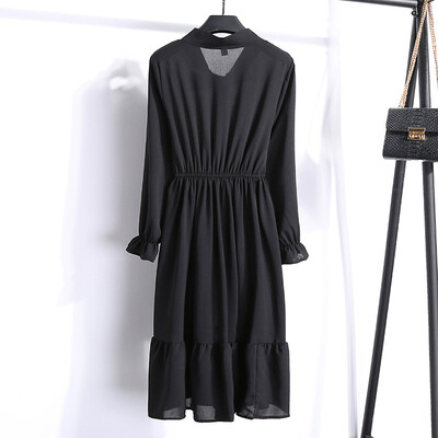 

Tailored Women Ladys Casual Chiffon Solid Color Long Sleeve Elastic Waist Bandage Dress