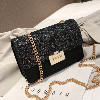 

Net red texture small bag female 2019 new wave Korean version of the wild single shoulder slung fashion chain sequin small square bag