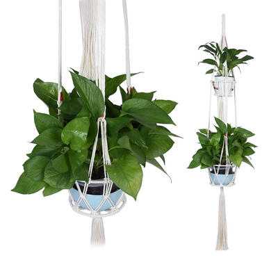 

2 Pcs Macrame Double Plant Hanger Cotton Rope Flower Pot Plant Net Holder for Indoor Outdoor Double plant holder hangers