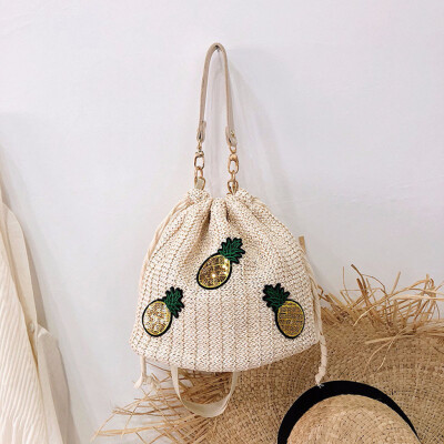 

Tailored Womens Fashion pineapple Shoulder Bag Solid Color Handbag Woven Bag Beach Bag