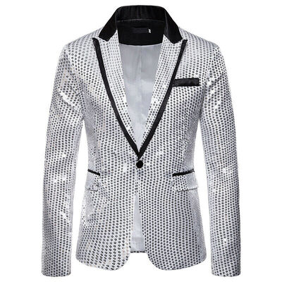 

Luxury Mens Sequin Suit Coat Casual Slim Formal One Button Blazer Jacket Tops