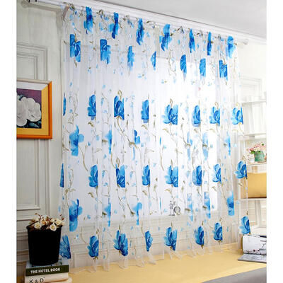 

Big Flower Tulle Blackout Curtains Window Screening Drape for Bedroom Decor