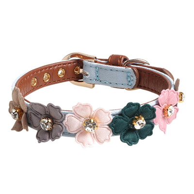 

Pet Adjustable PU Collar for Small Medium Dogs Shiny Lovely Colorful Flowers with Shiny Diamonds