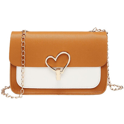 

Women Chain Shoulder Bag Heart Shaped Lock Contrast Color Messenger Bag Ladies Chain Small Square Bag Sac Main T10