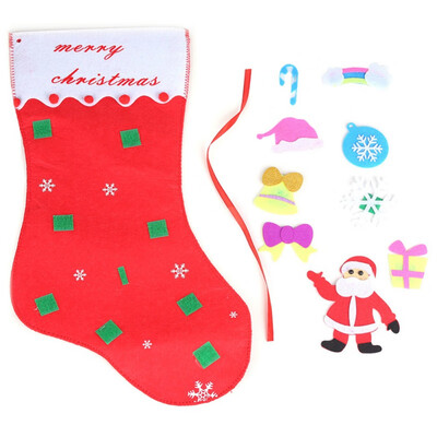 

DIY Christmas Stockings Santa Removable Ornaments Candy Bag Snowman Pocket Xmas Hand Decoration