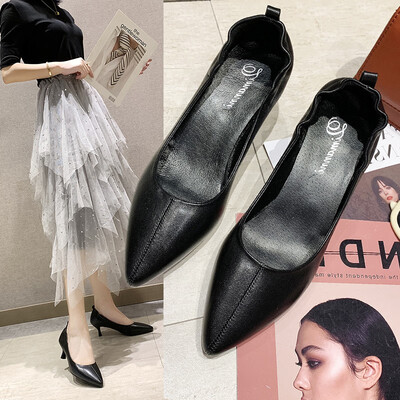 

The first layer of leather single shoes professional pointed high heels female stiletto black wild