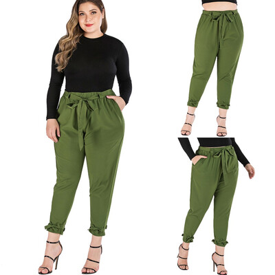 

Gobestart Women Casual Plus Size Solid Color Laces Lace Feet Nine Points Casual Pants