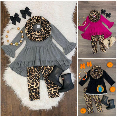 

New 3PCS Kids Baby Girls Outfit T-shirt Leopard Print Pants Set Toddler Clothes