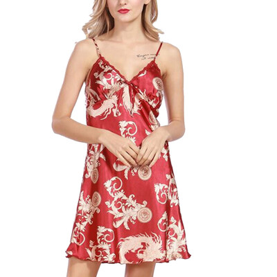 

Toponeto Women Summer Sleepwear Sleeveless Printed Nightwear Satin Lingerie Underwear