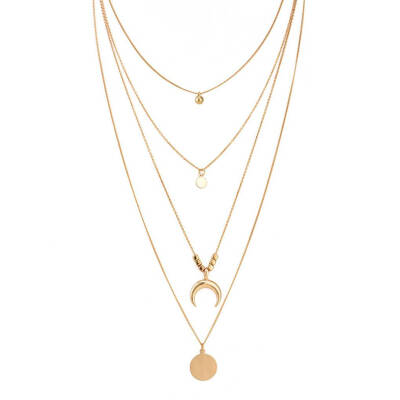 

Retro Women Gold Layered Necklaces Personalized Girl Simple Style Long Pendant Chain Bohemian Geometric Choker Set