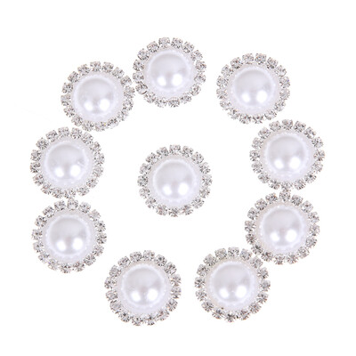 

10pcs DIY Handmade Accessories Disk Flat Pearl Rhinestone ButtonWhite