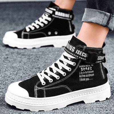 

2019 new autumn high shoes mens canvas shoes Korean version of the trend of sports&leisure shoes wild Gaobang mens shoes