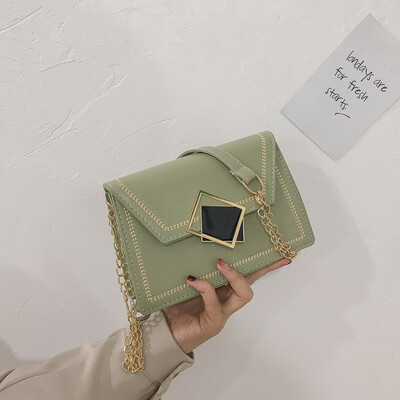 

2019 new foreign style texture chain Messenger bag simple fashion casual shoulder bag female wild embroidery line small square bag