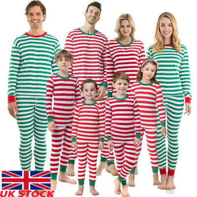 

Christmas Family Matching Pyjamas PJS Set Xmas Striped Sleepwear Nightwear Gift