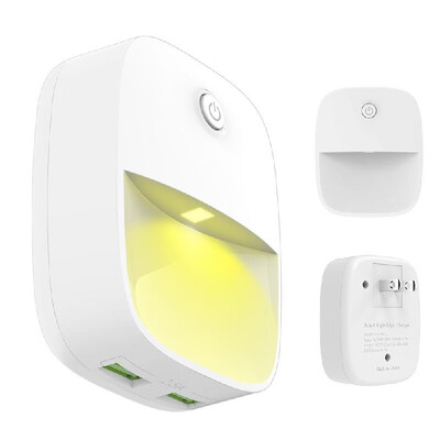

3-in-1 5V 25A Phone Wall Charge with Dual USB Ports Lighting & Sound Sensor Wall Lights Color Changing Night Light for Bedroom Ho