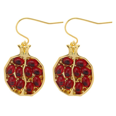 

Vintage gold Natural garnet stone fruit red for women long pendant earrings