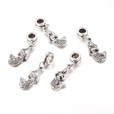 

Alloy European Dangle Beads Mermaid Antique Silver 33mm Hole 5mm