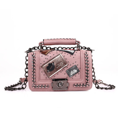 

2018 fashion lock buckle female bag chain small square bag shoulder slung rivet