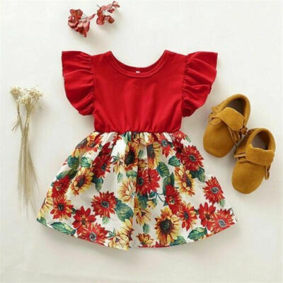 

Hot Toddler Kid Baby Girl Sunflower Floral Casual Summer Dress Sundress Clothes