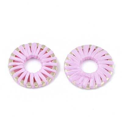

Handmade Raffia Woven Linging Rings with Alloy Findings Donut Light Gold PearlPink 205x25mm Inner Diameter 75mm