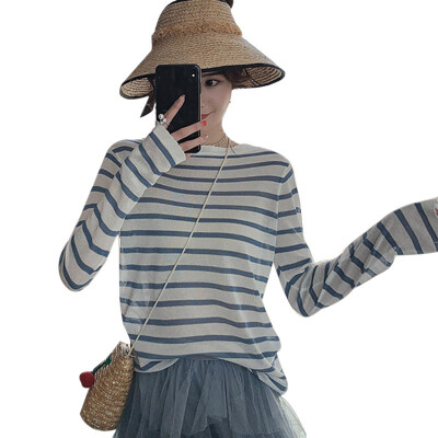 

Womens Pullover Casual Round Neck Striped Long Sleeve Loose Knitted Top T-Shirt