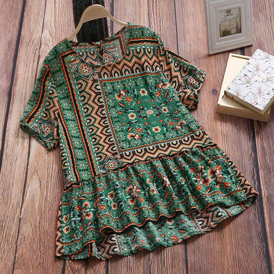 

Starmoon Women Cotton And Linen Loose O-Neck Short Sleeve Print T-Shirt Blouse Tops
