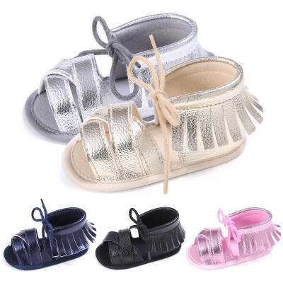 

Summer Baby Girls Kids Sandals Tassel Crib Shoes Soft Sole Prewalkers 0-18M