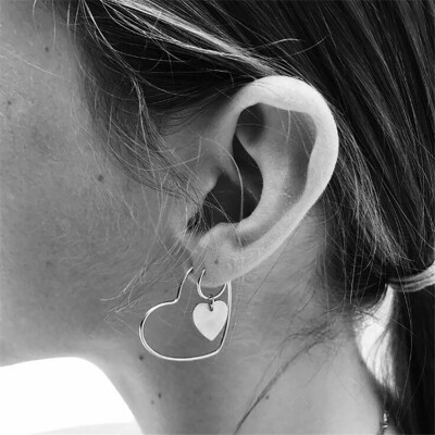 

1Pair Fashion Women Party Jewelry Decor Love Heart Design Dangle Hoop Earrings
