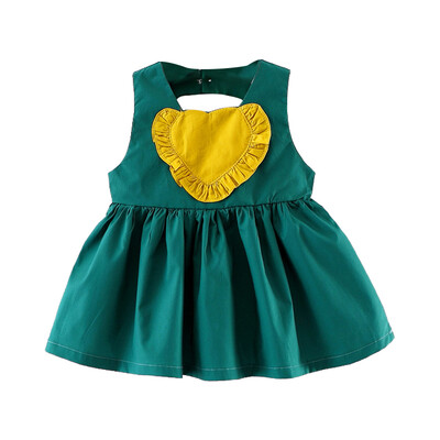 

Infant girl dress cartoon yellow love pattern sleeveless dress backless princess dress cotton soft outfit for 6-24M