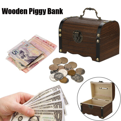 

〖Follure〗Wooden Piggy Bank Safe Money Box Savings With Lock Wood Carving Handmade