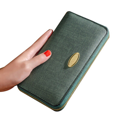 

Solid Color Faux Leather Long Purse Women Zipper Clutch Phone Holder Wallet