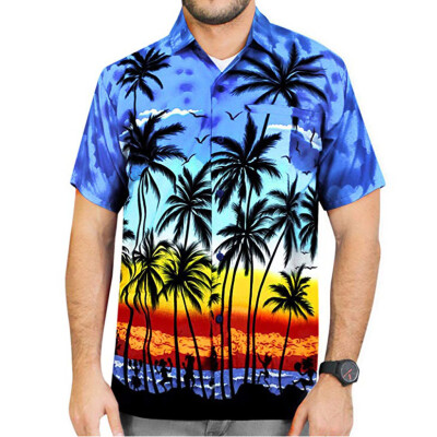 

Tailored Mens Button Hawaii Print Beach Short Sleeve Fake Pocket Quick Dry Top Blouse