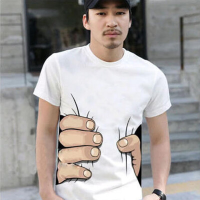 

Summer Mens 3D Hand Print T-Shirt Fashion Casual Short Sleeve Tee Tops Blouse