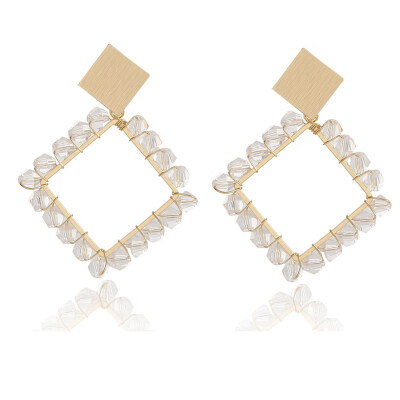 

Cute Women Crystal Round Wire Square Drop Crystal Bead Earrings Jewelry