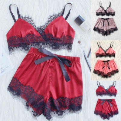 

Women Satin Lace Sleepwear Babydoll Lingerie Nightwear Shorts Pjs Pyjamas Set