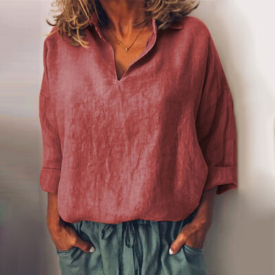 

Women Loose Baggy Shirt Solid Long Sleeve Tops Casual Pullover Plus Size Retro